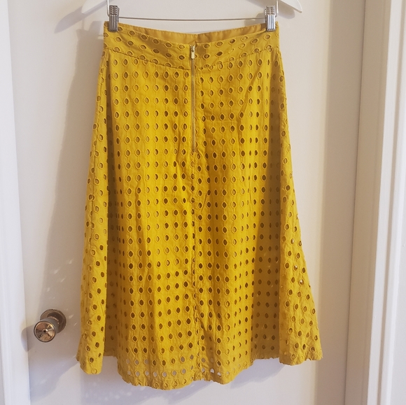 H&M Mustard Yellow Midi Skirt 100% Cotton Slip Side Zip Boho Woman Size 8 NWOT - Picture 2 of 9